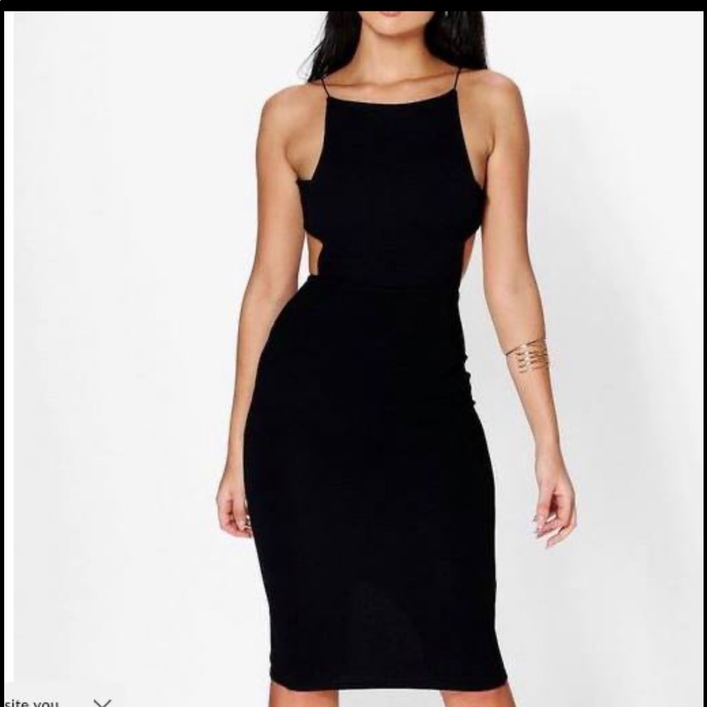 Boohoo black midi dress